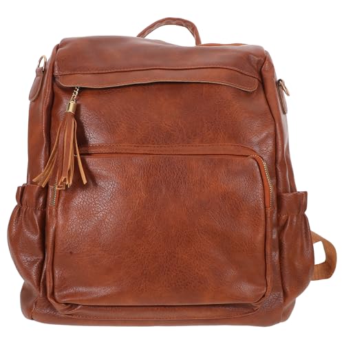Sac à dos vintage en PU marron pour femme avec grand compartiment ordinateur