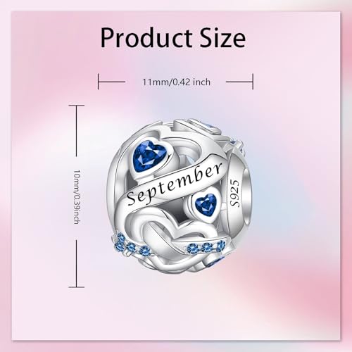 Image of Birthstone Charm 925 Sterling Silver Charms fits Bracelets and Necklace Pendant Bead Happy Birthday Charms Jewelry Present for Women Family Friends