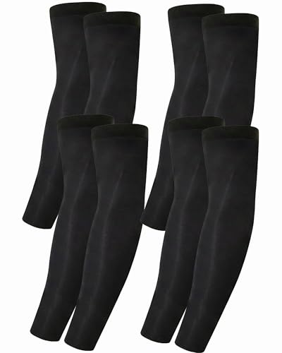 Xeoxarel 4 Pairs UV Sun Protection Arm Sleeves - Tattoo Cover Up - UPF 50 Sports Compression Cooling Sleeve for Men & Women Black
