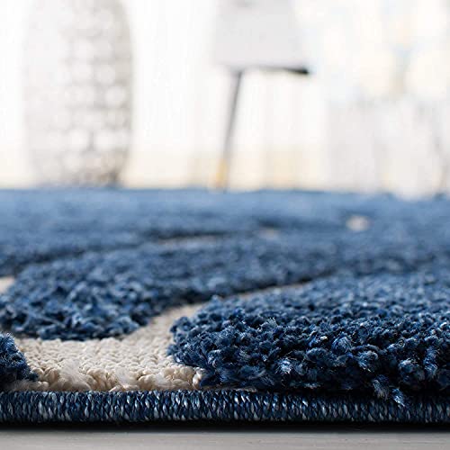 Image of Floral Design Microfiber Hand Woven Shaggy Carpet Collection with 2 inch Pile Height Carpet for Bedroom Size 6x9 feet coular Blue /Ivory