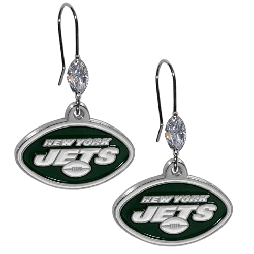 Siskiyou Sports NFL Womens New York Jets Crystal Dangle Earrings One Size Team Color, white