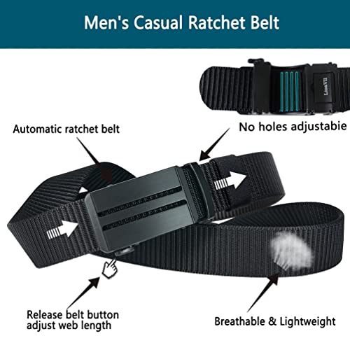 Image of LionVII Men's Belt,Ratchet Belt for Men Casual, Nylon Jeans Belt with Click Buckle, Breathable Fabric Waist Strap Easy Adjustable Trim to Fit 28-49 inch Waist
