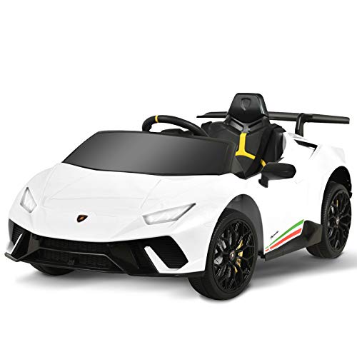 Uenjoy 12V Kids Electric Ride On Car Lamborghini HuracÃ¡n Motorized Vehicles with Remote Control, Battery Powered, LED Lights, Wheels Suspension, Music,Compatible with Lamborghini, White