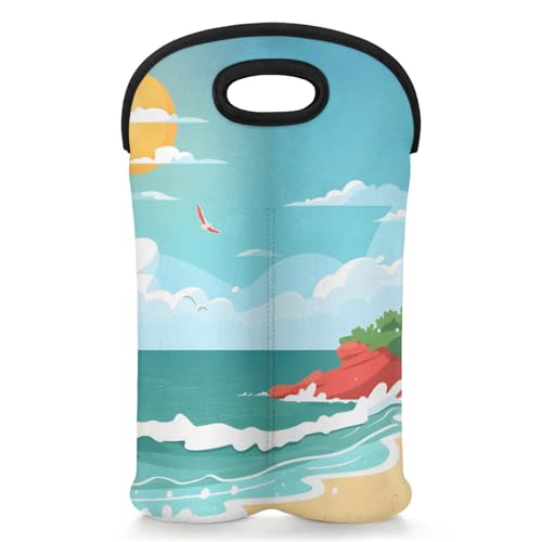 GzLeyigou 2 Bottles Sandy Shore Wine Bag Sleeve Totes Neoprene Protective Wine Carrier Bag for Wine,Water, Champagne, Beer, Baby Bottles,Gift 14.5 x 10 Inches