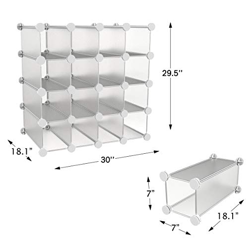 Lavish Home Piece 16 Cube Interlocking, Customizable, Stackable Modular Cubby Shelving For Organization And Storage (White), (L) 30” X (W) 18.1” X (H) 29.5 #TOP1