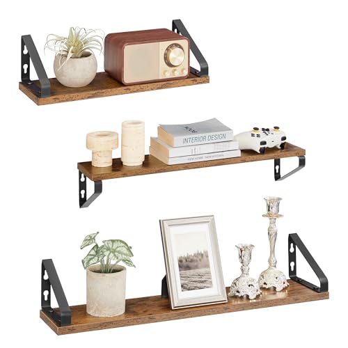VASAGLE Wandregal, Schweberegal, 3er Set, Regalbrett, 2 Montagemöglichkeiten, 40/50/60 cm, für Wohnzimmer, Küche, Arbeitszimmer, Badezimmer, vintagebraun-Mattschwarz LWS043K01 VASAGLE Wandregal, Schweberegal, 3er Set, Regalbrett, 2 Montagemöglichkeiten, 40/50/60 cm, für Wohnzimmer, Küche, Arbeitszimmer, Badezimmer, vintagebraun-Mattschwarz LWS043K01