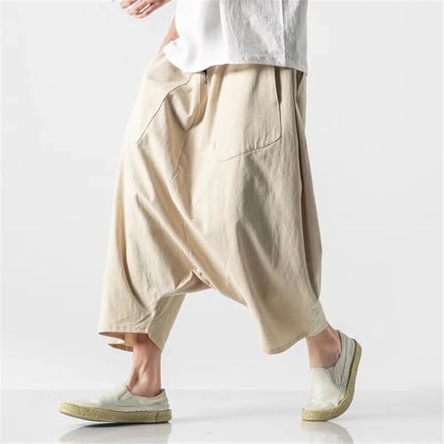 Mens Plus Size Casual Harem Pants Vintage Loose Wide Leg Pants Elastic Waist Trousers2