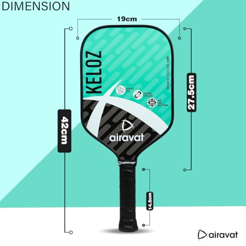 Image of Airavat KELOZ 7402 20MM Professional Pickleball Paddle, Carbon Fibre, Lightweight, Comfort Cushion Grip, Max Spin & Control, Pickleball Paddle with Bag (Cyan Color). USAPA Standard