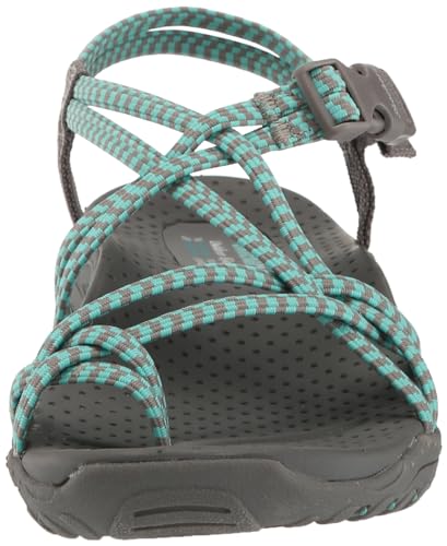 Skechers Women's REGGAE - PERFECT DUO sporty outdoor sandal, Gray/Aqua 9 M