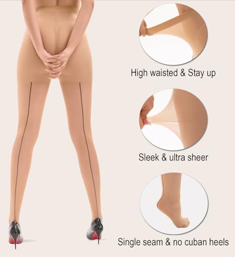 CozyWow Classic Backseam Sheer Tights for Women, 20D Retro Pantyhose Vintage Style,Reinforced Back Seam Stockings Hosiery2
