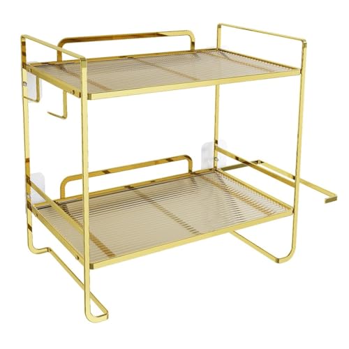 Giwnhvx Estantería de almacenamiento multifuncional para baño de 2 niveles, con soporte para papel higiénico, tipo dorado