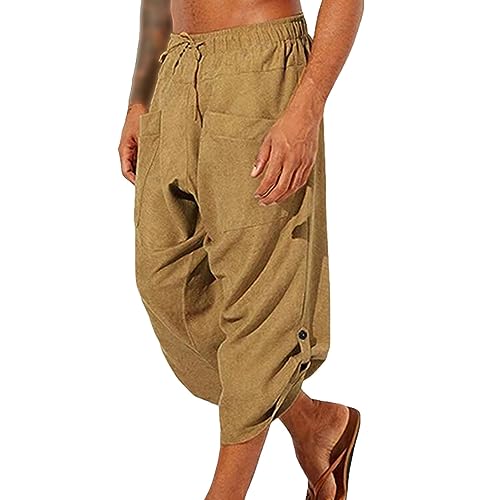 JEsilunmaMY Men's Joggers Capri Pants Elastic Waist Drawstring 3/4 Pants with Pockets Casual Beach Boho Yoga Hippie Pants2