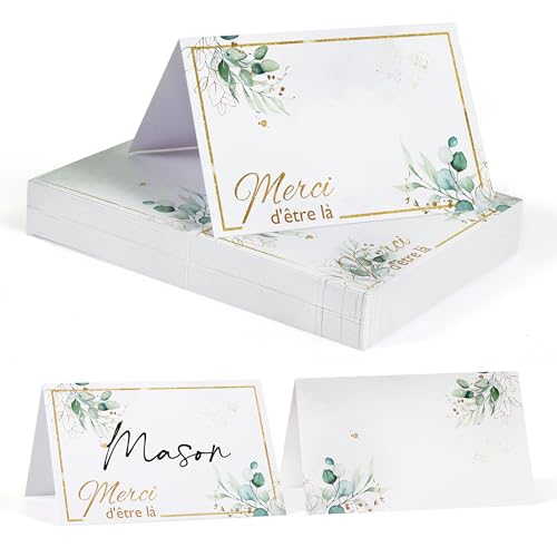 Lot de 50 cartes de place, 5,5 x 8,5 cm, marque Place Mariage avec Lettres Merci d'Etre Là, Marque Place, Carte de Table, Porte Nom Table Cartons, Placement...