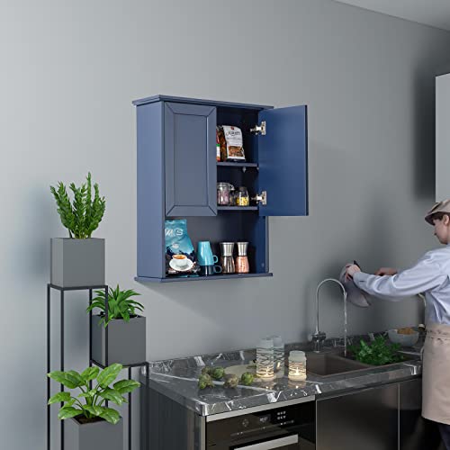 Vanirror Blue Bathroom Cabinet Wall Mounted With 2 Doors And Adjustable Shelf, 23"X29" Wooden Medicine Cabinet Over Toilet Storage Wall Hanging Cabinets For Bathroom, Bedroom, Kitchen, Laundry Room #TOP7