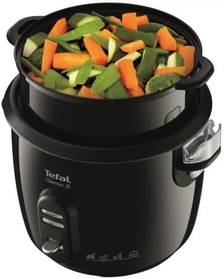 Tefal Classic 2 Rice Cooker with steam basket filled with chopped vegetables.