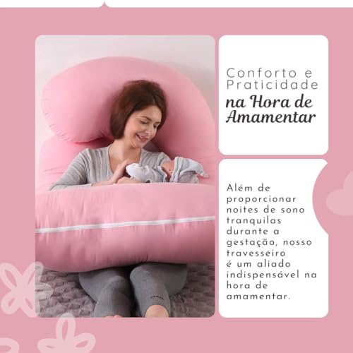 Travesseiro de Corpo Para Gestantes Com Capa 200 fios Micro Percal Enchimento Fibra 100% Silicone (R