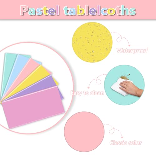 6 Pack Pastel Tablecloths, 87x51'' Ice Cream Colorful Plastic Disposable Rectangle Table Covers, Pastel Rainbow Mix Color Decorations for Birthday, Rainbow Party, Ice Cream Themed Party, Baby Shower by QUERICKY - Used condition - Image 7
