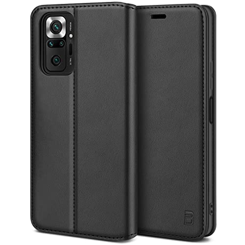 BEZ Cover per Redmi Note 10 Pro, Custodia Compatibile per Xiaomi Redmi Note 10 Pro, Protettiva Portafoglio in Pelle con Porta Carta di Credito, Kick Stand, Chiusura Magnetica, Nero