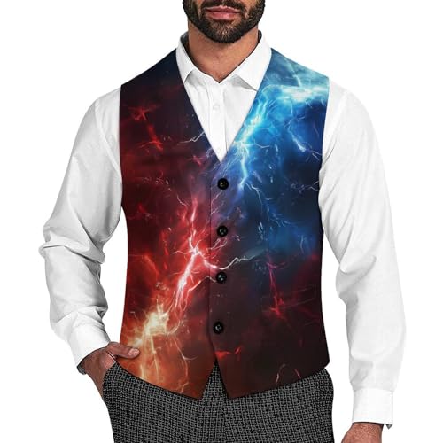 Red And Blue Thunder Novelty Men's Suit Vest Funny Formal Dress Vests Business Waistcoat