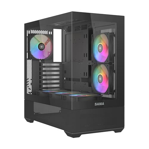 Image of SAMA V40 Full View Glass ATX Gaming PC Case, 6 ARGB PWM Fans, USB-C Black