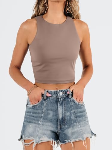 Image of EFAN Women's Double Lined Racerback Crop Tank Top | High Neck Slim Fit Sleeveless Workout Top, No-Bra Essential for Gym, Yoga & Going Out