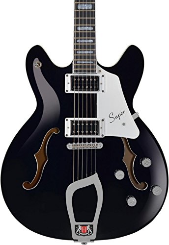 Hagstrom SUVIK-BLK Guitare électrique semi-creuse 6 cordes Noir brillant Noir - Les Beatles, Paul McCartney, John Lennon, RIngo Starr, George Harrison Hagstrom SUVIK-BLK Guitare électrique semi-creuse 6 cordes Noir brillant Noir