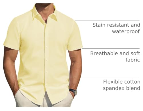 Image of J.VER Men's Short Sleeve Dress Shirts Stretch Stain Shield Casual Button Down Shirts Solid Formal Shirt