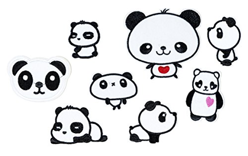 Conjunto de 8 apliques de bordado sortidos, decoração faça você mesmo, remendo de panda engraçado, design personalizado, kit de rosto para camisa, jaqueta, chapéu, calça, colete, jeans, roupas de