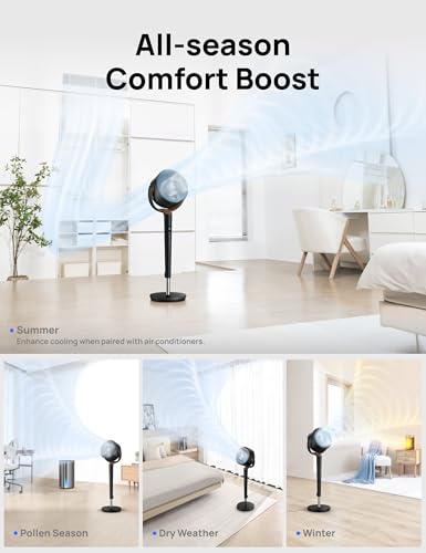 Image of DREO Fan for Bedroom, 120 Oscillating Standing Fan, Quiet Floor Fan with DC Motor, Pedestal Fan for Room, 9 Speeds, 4 modes, 120 Manual Vertical, 37-42 inch Adjustable Height, 9H Timer, Dark Gray