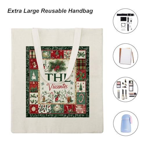 Tote Bag Canvas Christmas Themed Monogram Name Personalized Reusable Shoulder Tote Bag Gift for Shopping Gym4