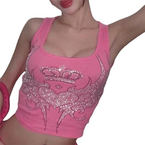 Cami vest Y2K avec imprimé graphique brillant strass débardeur rétro