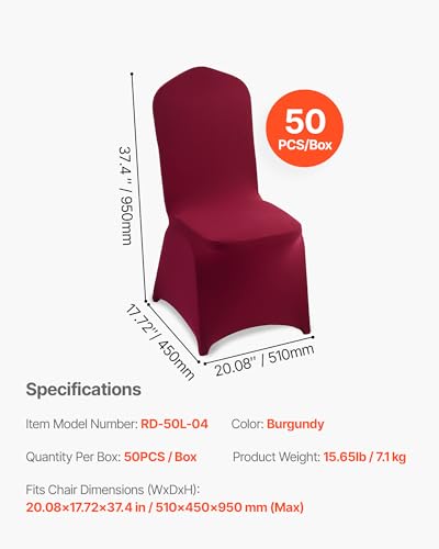 Image of VEVOR Chair Covers, Polyester Spandex Chair Cover, Stretch Slipcovers for Wedding Party Dining Banquet Flat-Front Chair Covers (Burgundy-a, 50PCS)