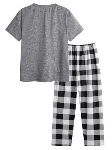 Verdusa Men's 2 Piece Loungewear Pajama Set Plaid Print Short Sleeve Tee Top and Pants Set2