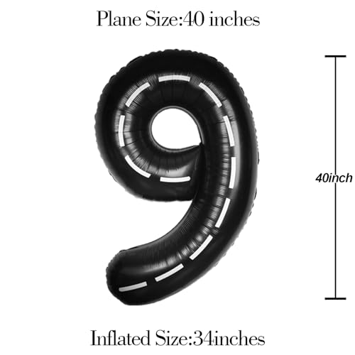Image of Race Car 40 Inch Black 9 Big Large Helium Balloon Number 0-9 | Track Giant Digital 9th Foil Mylar Party Balloons for Men Birthday Car Theme Party Anniversary Graduation Decorations
