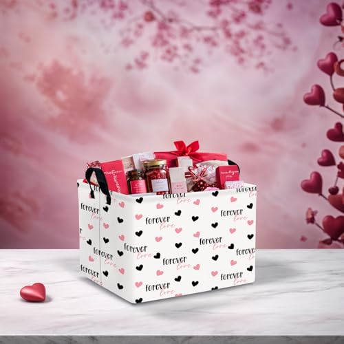 Image of Cute Heart Valentine's Day Basket Gifts Empty Storage Basket for Kid and Baby Room Decor (Love for Ever Black Pink Heart)