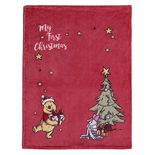 Image of Disney Winnie The Pooh and Piglet Red and Green Holiday Christmas Tree My First Christmas Photo Op Super Soft Baby Blanket