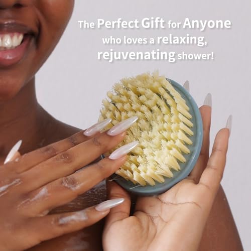 Image of BEAUTAIL 2 Pack Body Brushes Gentle Exfoliating Shower Bath Brush, Soft Bristle Scrubber for Sensitive Skin Women Men, Non-Slip Hand-Clip, Durable and Long Lasting (Blue+Gray)