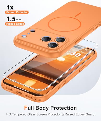 Image of FNTCASE for iPhone 17 Pro Case: [Compatible with Magsafe] Solid Matte 17 Pro Cases Orange with [Screen Protector] [Full Camera Protection] Military Grade Shockproof Protective Phone Cover, 6.3 inch