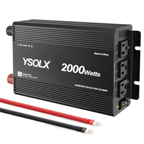 Image of YSOLX 2000W Power Inverter 12V to 110V, DC to AC Inverter with 3 AC Outlets for RV Truck Camping, Home Emergency Use (4000W Peak)