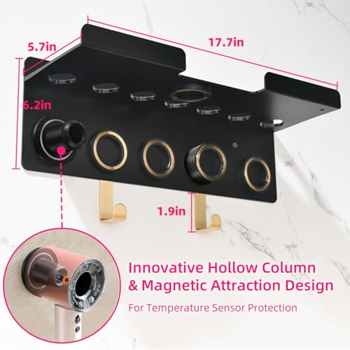 Dyson Airwrap Holder, Dyson Airwrap Wall Mount, 2in1 Dyson Airwrap Organizer and Dyson Hair Dryer Holder, Dyson Hair Dryer Stand for Dyson Airwrap Styler & Supersonic Nural Black UEMUSI - Image 4