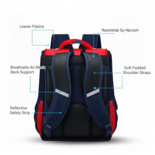Image of Kids School Bag for Boys Girls 6-10 Years, Bear Graphic Flap Backpack, Lightweight Waterproof School Bag with Large Capacity, Padded Straps, Durable Backpack for School