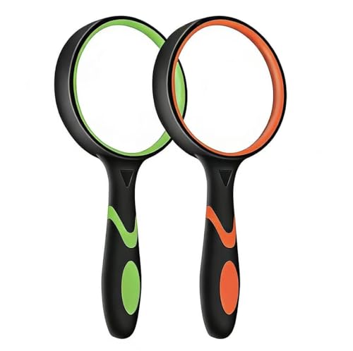 2-Set 75mm Hand-Held Reading Magnifier with Non-Slip Rubber Grip, Good for Senior Users, Hobby Exploring & Scientific Activities