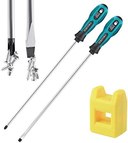 IEBUOBO 12-inch long Screwdriver Magnetic Tip Cross Head Flat Head NO.2 Screwdriver 2pack, With Magnetizer/Demagnetizer Tool