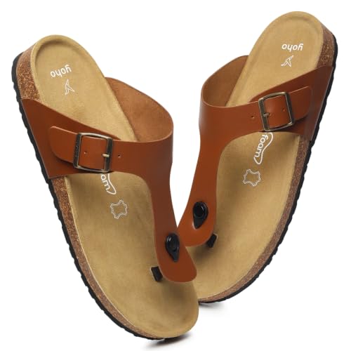 Image of YOHO Sandals for Men | Leather Thong Sandals with Cork Footbed for Daily Wear- SDL