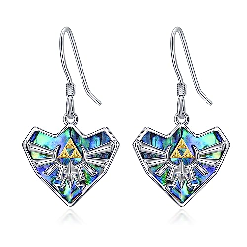 YFN Zelda Pendientes de Plata de Ley Triforce Dangle Con Abalone