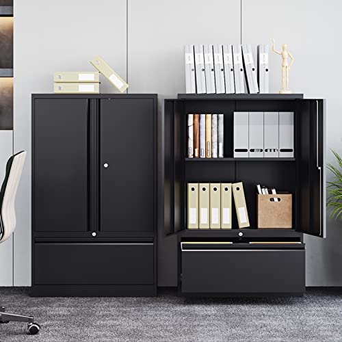 Stani Lateral File Cabinet, Metal Cabinet With Adjustable Shelf And Drawer, Lockable Lateral Filing Storage Cabinet, Filing Cabinet For Home Office School, Assemble Required #TOP1