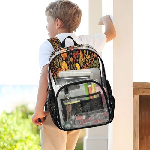 Mochila transparente resistente con múltiples bolsillos y flores 7