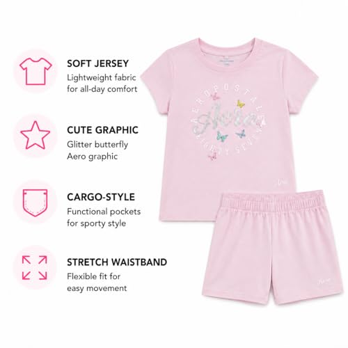 Image of AEROPOSTALE Girls Athletic Shorts Set - 2 Piece Jersey Graphic T Shirts & Fleece Cargo Shorts - Kids Activewear Clothing Set