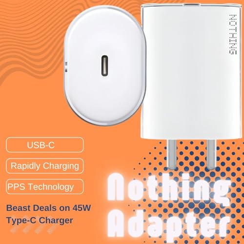 Image of Nothing Original 45W Type C Fast Charger Adapter for Phone 2a Plus /Phone 2A /Phone 2 /CMF Phone 1 /Buds /Ear Stick, Upto 45 W USB C Charging Adaptor, 45watt Charge, White (Phone 2A)