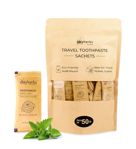 Image of Travel Toothpaste Sachets - Eco-Friendly Single-Use Natural Toothpaste in Kraft Pouch - Ideal for Hotels, Travel, Guests & Events - Herbal Formula (200)